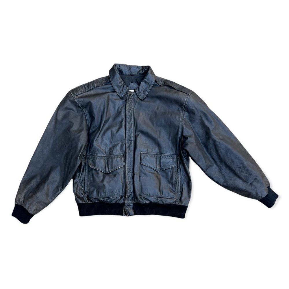 SADDLERY Mens Vintage Retro Size 46 Black Leather Bomber Motorcycle Jacket‌